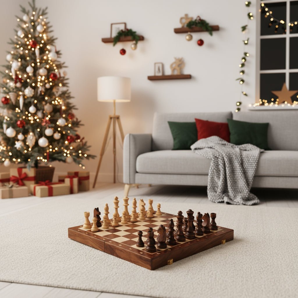 Pièces d'échecs en bois sur un échiquier ouvert