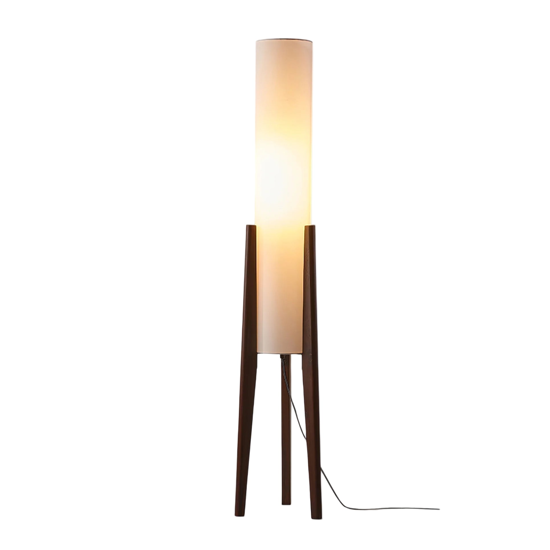 Lampe sur pied avec base en noyer et abat-jour blanc