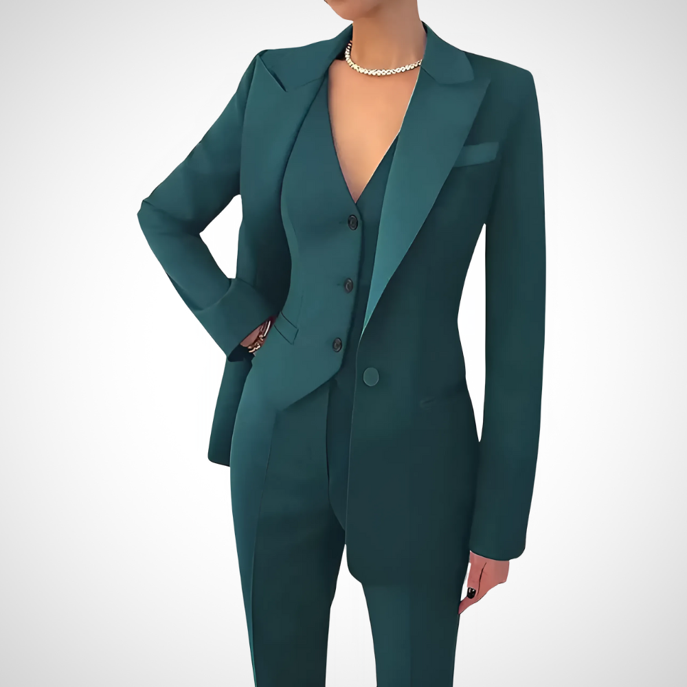 Vue de profil d'un blazer ajusté avec gilet assorti