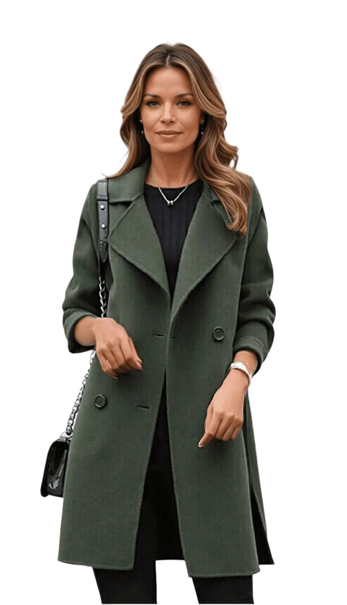 Manteau trench femme double boutonné, col à revers