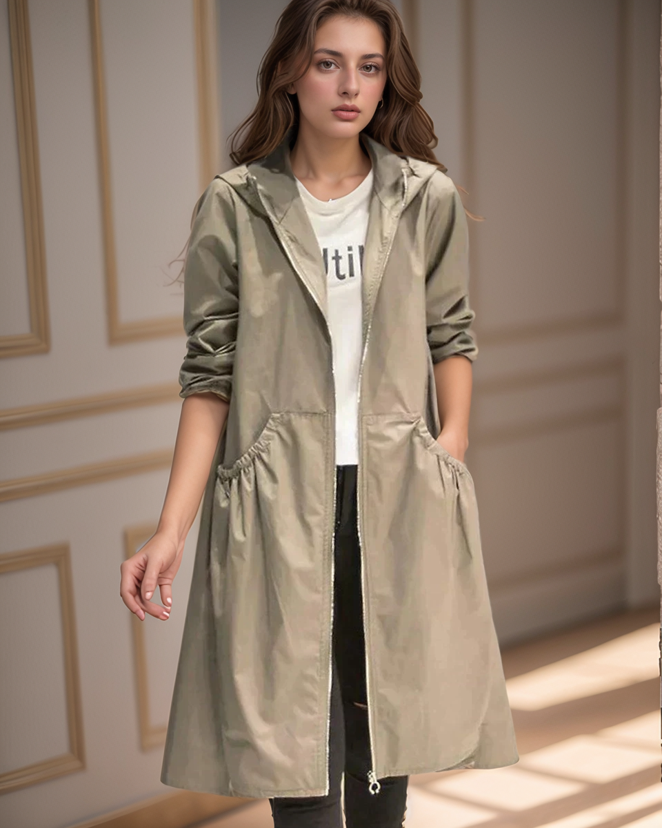 Manteau imperméable long avec capuche et fermeture éclair