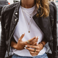 Veste en cuir avec manches côtelées et fermeture éclair