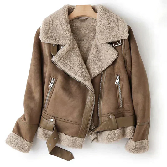Veste femme avec fermeture éclair inclinée et ourlet ceinturé