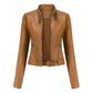 Veste en cuir PU avec col montant et ceinture visible
