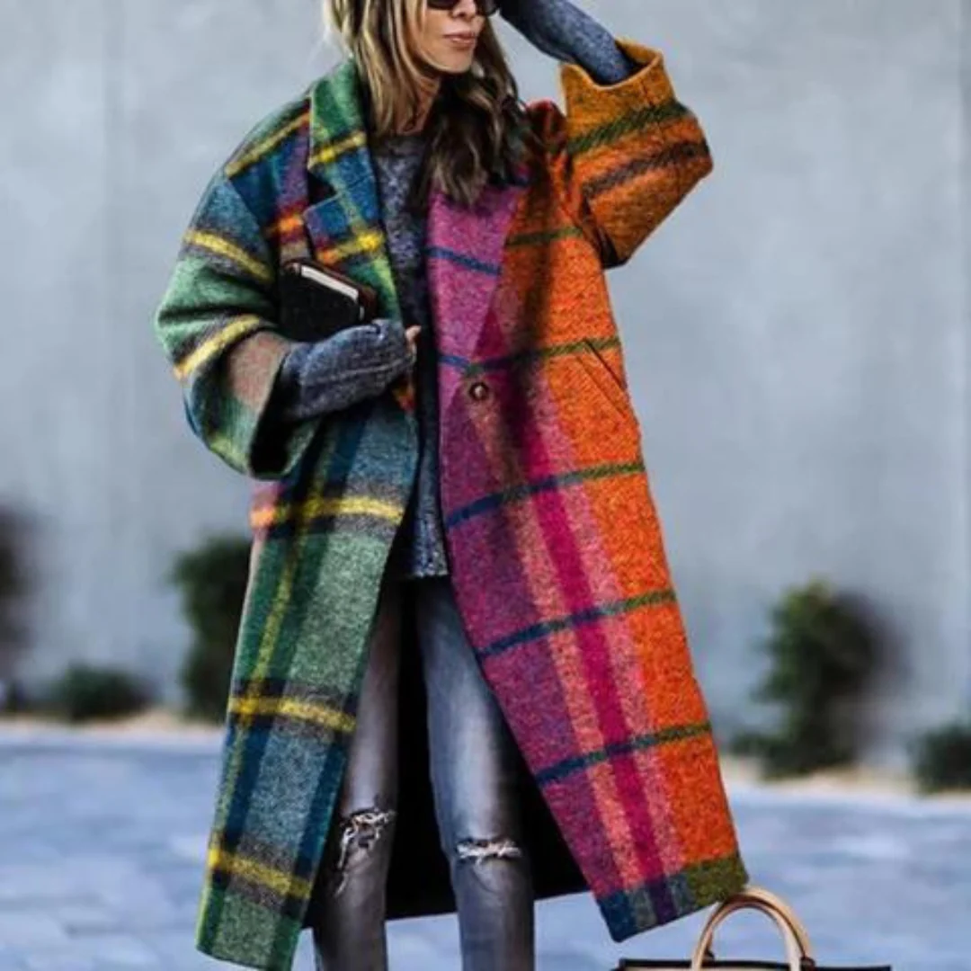 Manteau long oversized en laine avec revers découpé