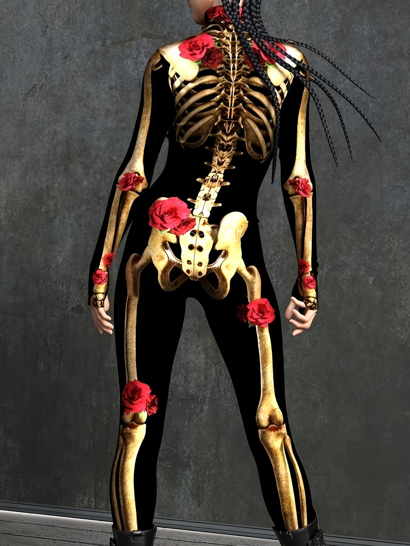 Vue de profil d'une combinaison squelette ajustée pour Halloween