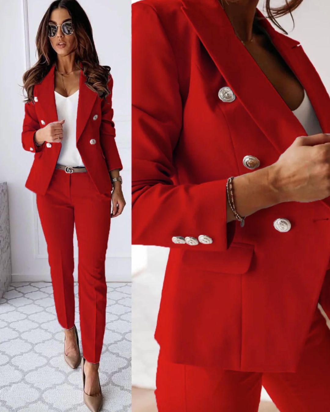 Détail des boutons métalliques sur une veste croisée