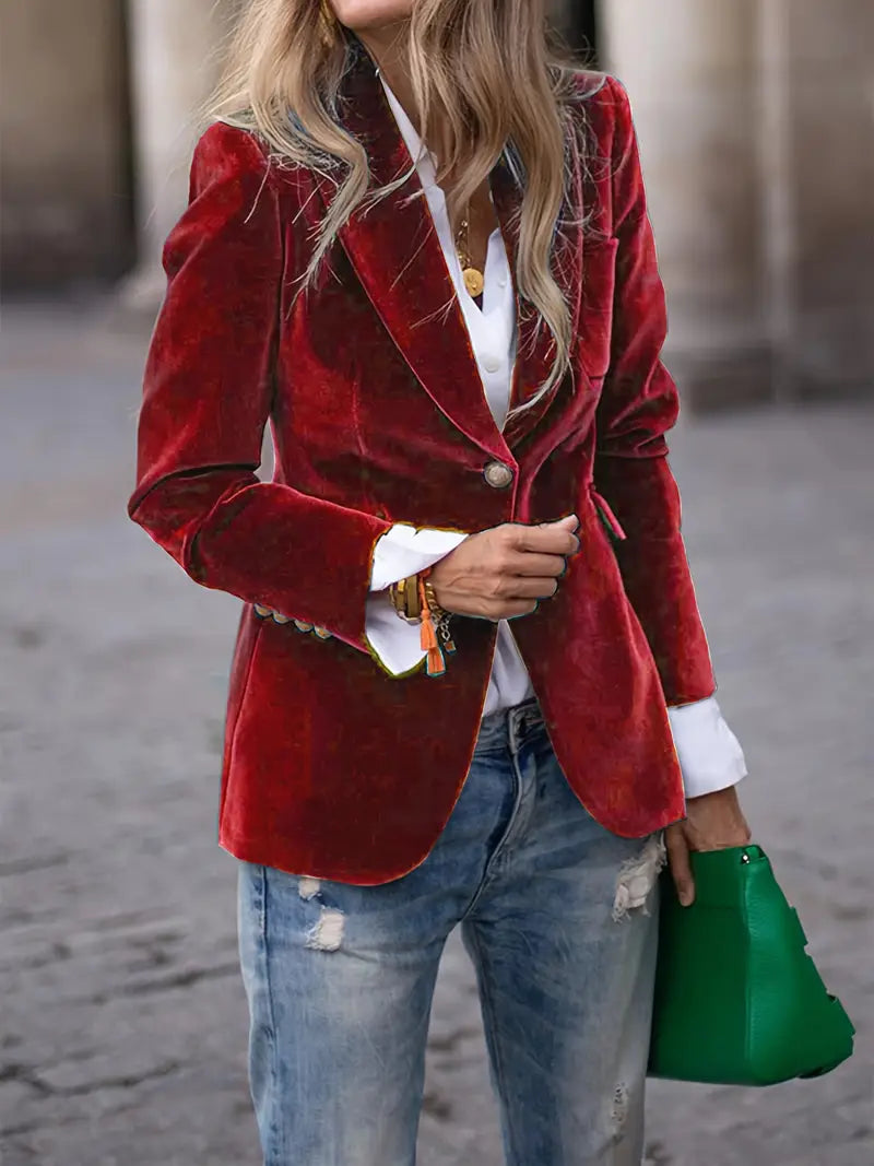 Veste en velours associée à une tenue chic et décontractée