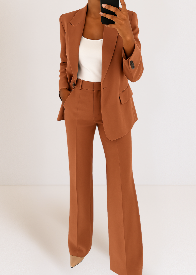 Détail du blazer cintré avec revers et boutons