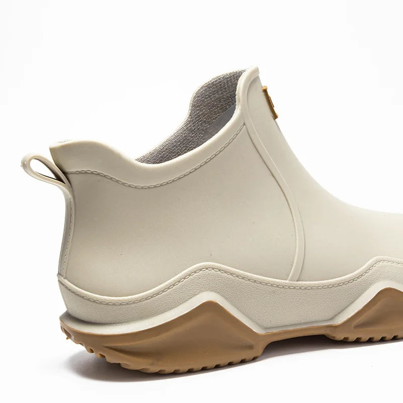 Détail de la texture imperméable sur le dessus des bottes