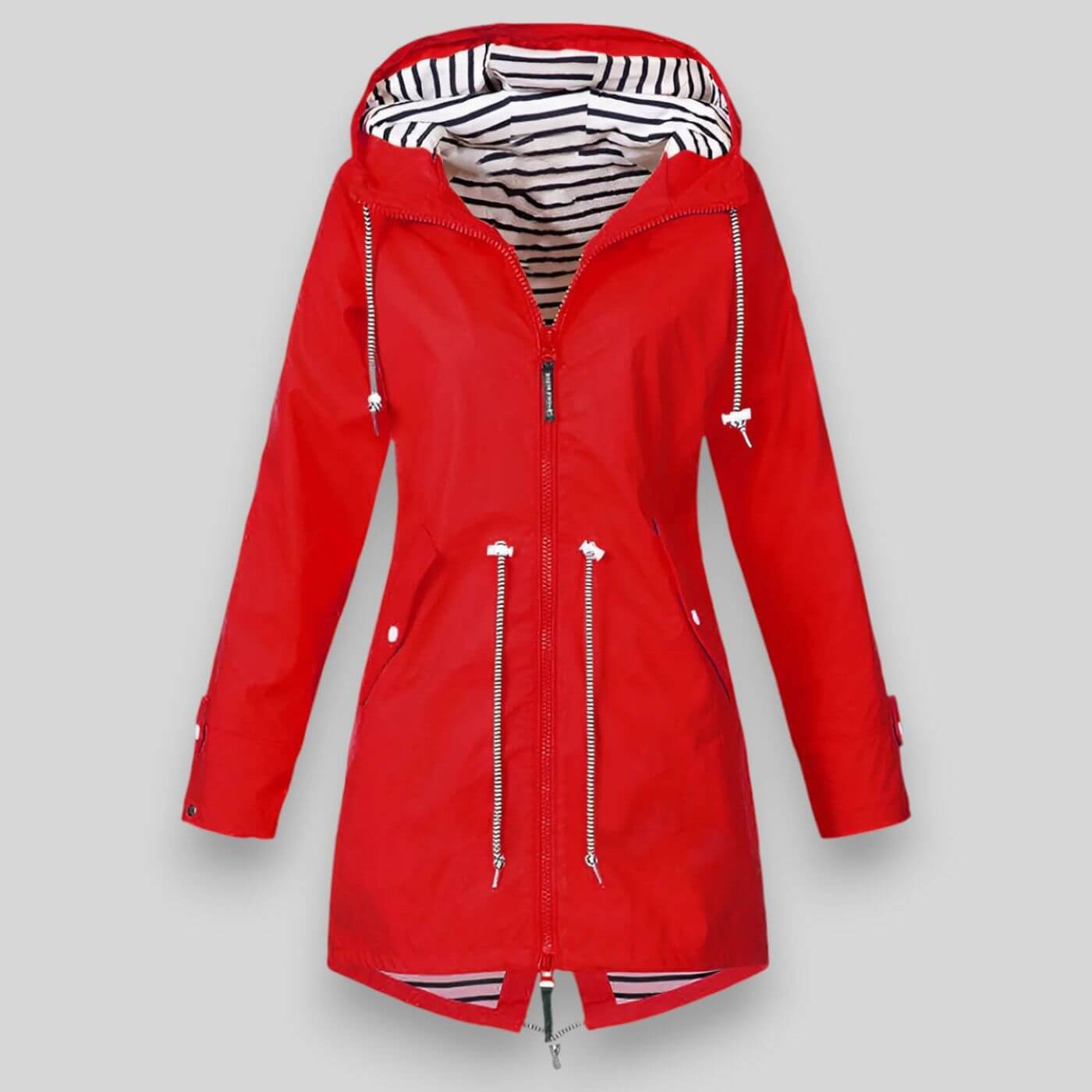 Vue de profil de la veste de pluie avec fermeture éclair