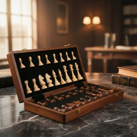 Ensemble d'échecs complet avec pièces et plateau en bois