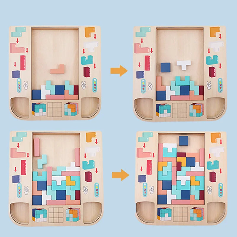 Puzzle en bois avec pièces colorées assemblées