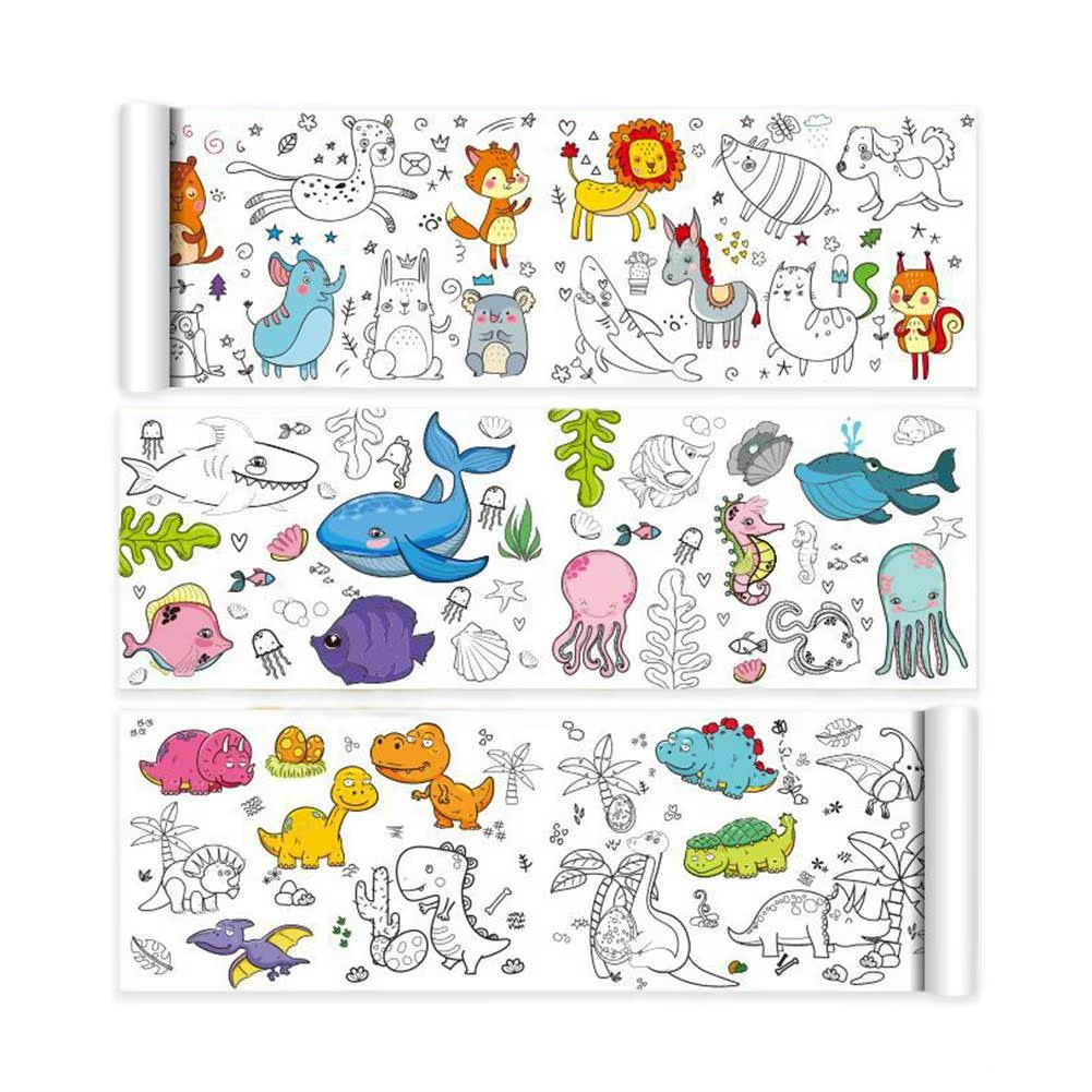 Page à colorier géante fixée sur un mur intérieur