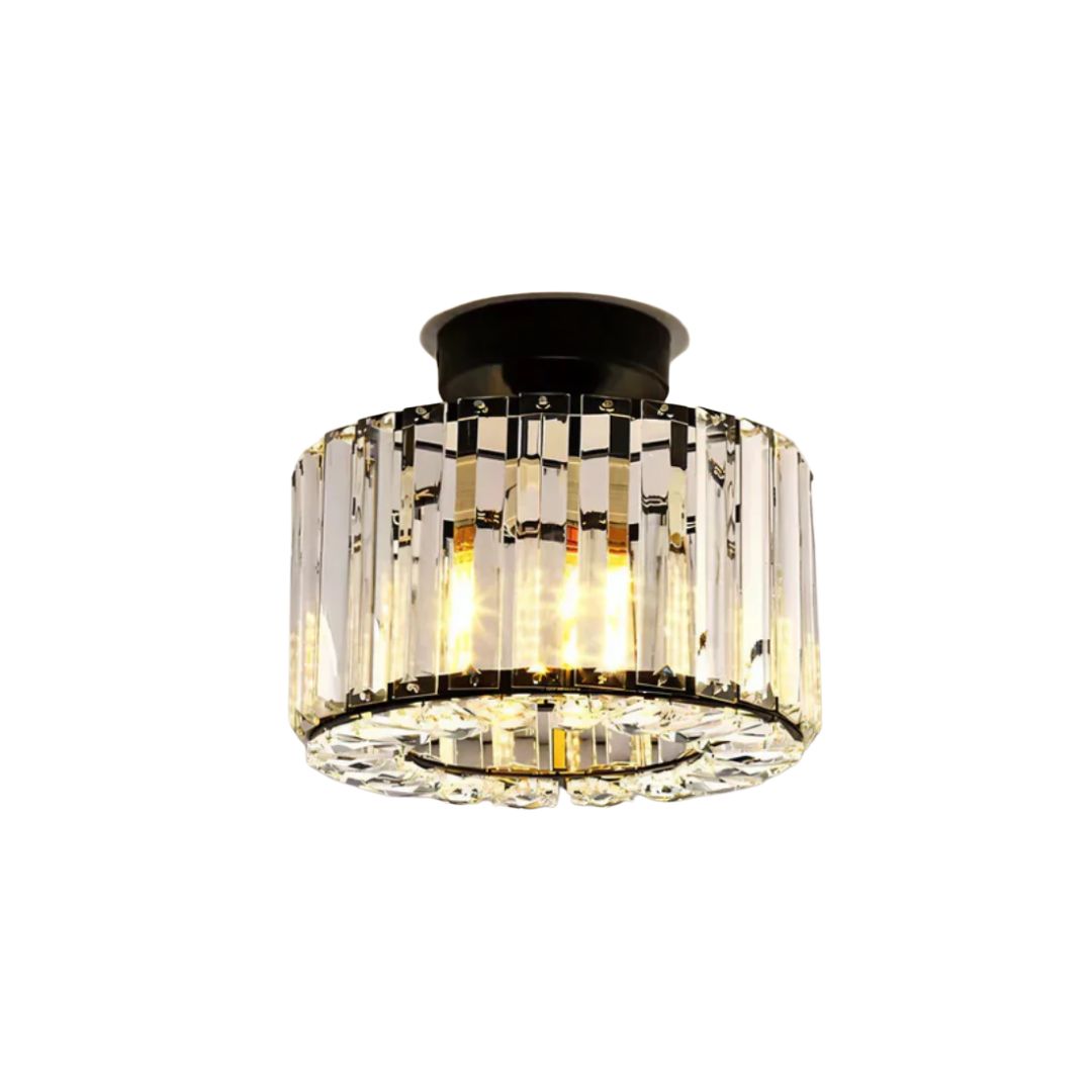 Lampe en verre cristal suspendue avec support noir