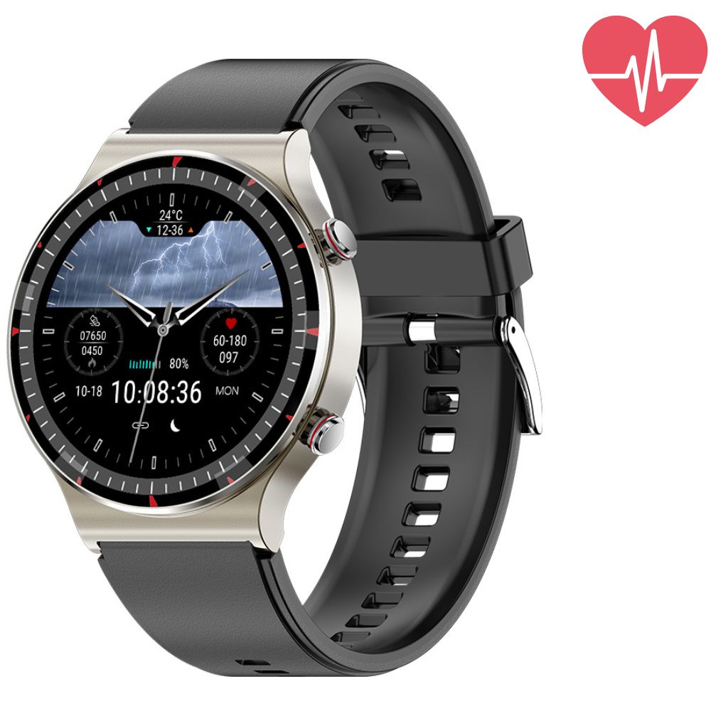 Montre connectée avec écran tactile affichant des données de santé cardiaque