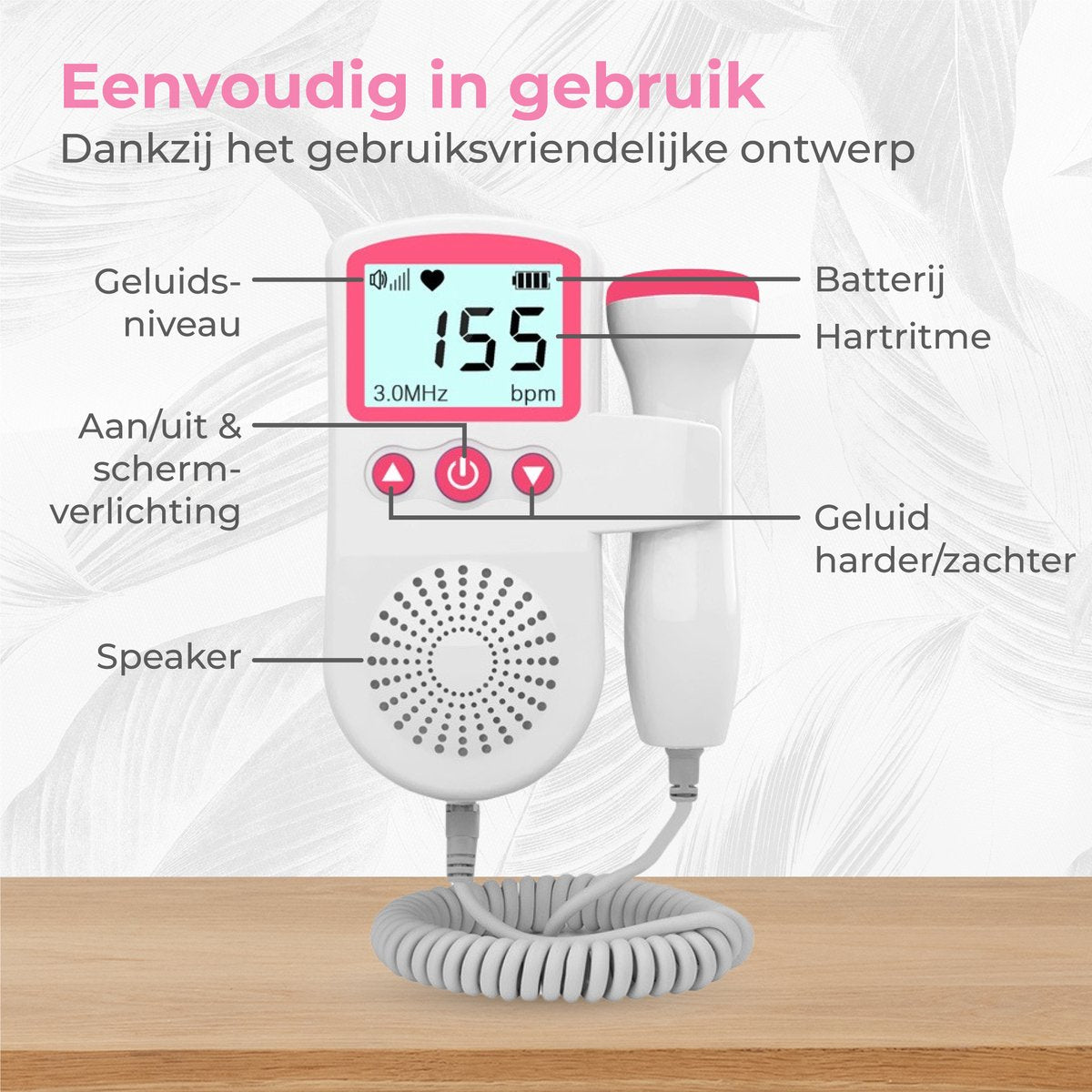 Doppler fœtal avec écran LCD affichant le rythme cardiaque