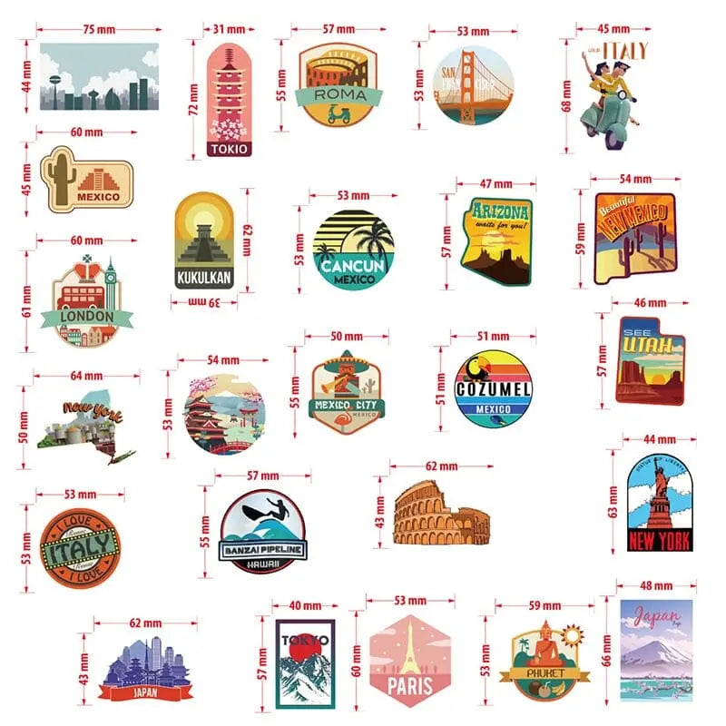 Stickers de voyage en PVC avec motifs divers