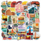 Ensemble de stickers voyage colorés sur fond blanc