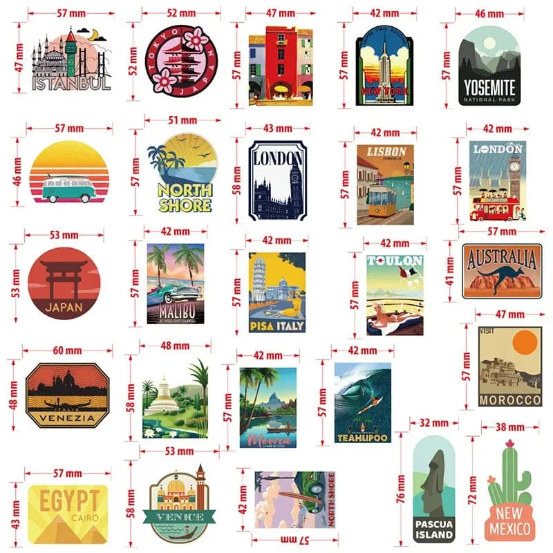 Gros plan sur autocollants de destinations variées