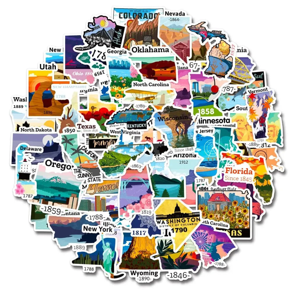 Dix autocollants aléatoires sur le thème des voyages aux USA