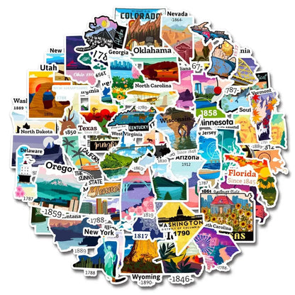 Dix autocollants aléatoires sur le thème des voyages aux USA