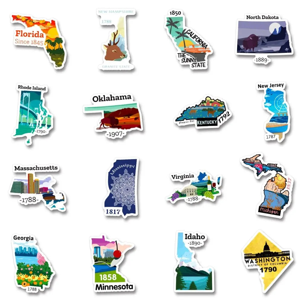 Lot de 50 autocollants représentant divers États américains