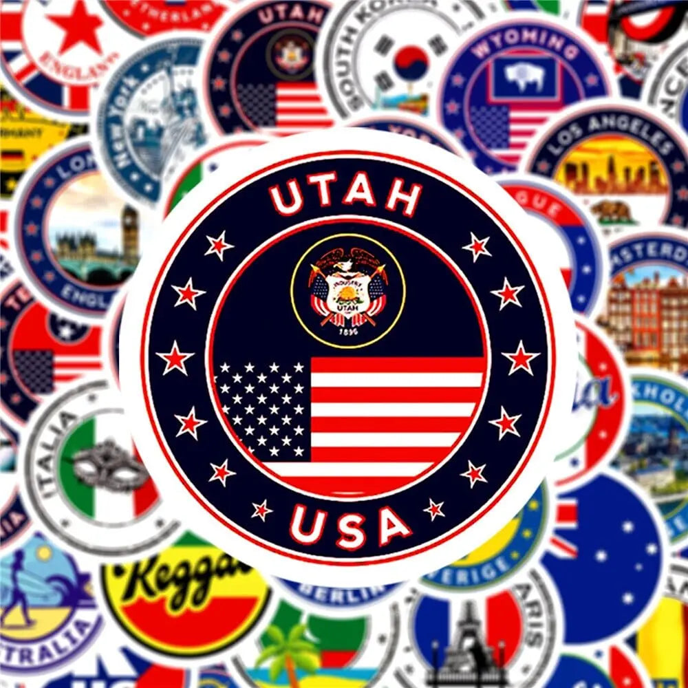 Ensemble de stickers pour valise, vue rapprochée