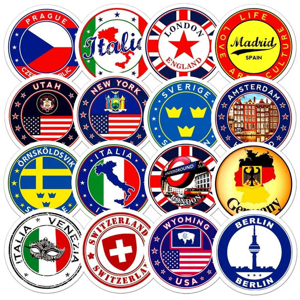 Stickers de voyage en PVC avec motifs divers