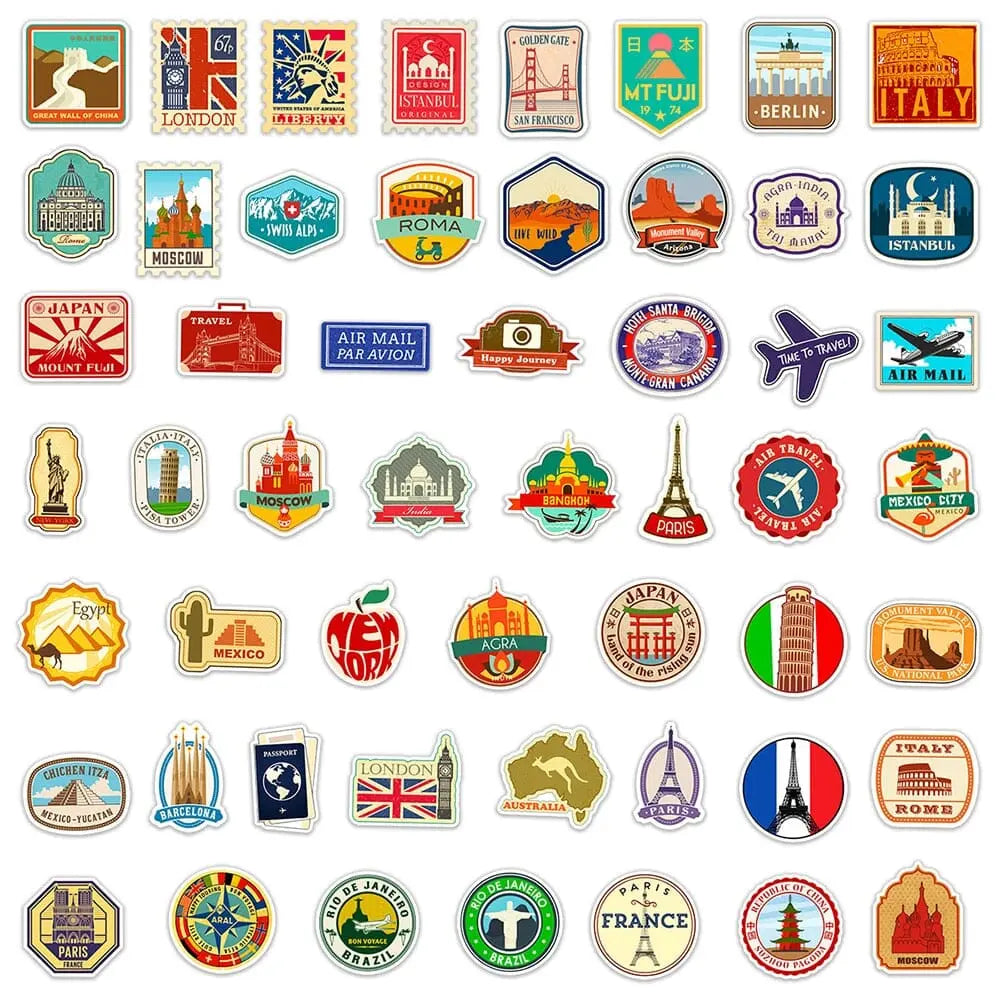 Ensemble de stickers colorés pour valise, motifs variés