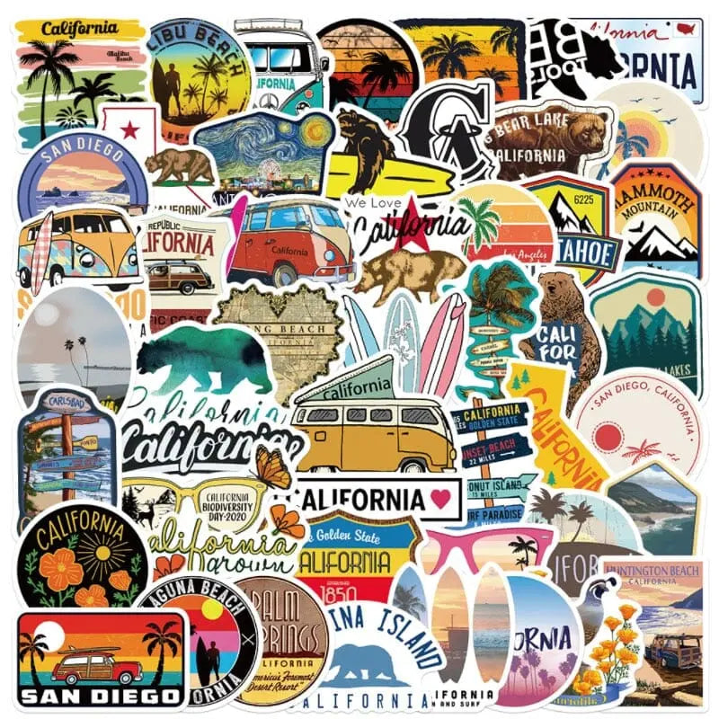 Pack de stickers illustrant la culture et les paysages californiens