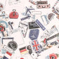 Autocollants vintage sur fond blanc, diversité de designs