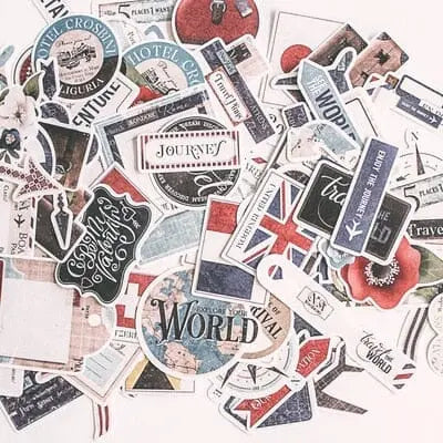 Collection de stickers vintage pour valise, motifs variés