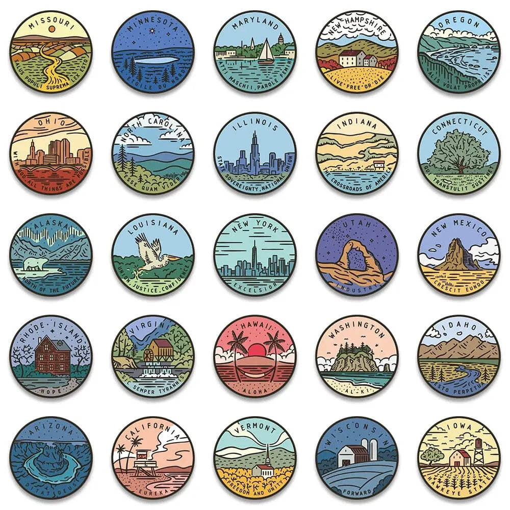 Collection de stickers USA avec motifs variés