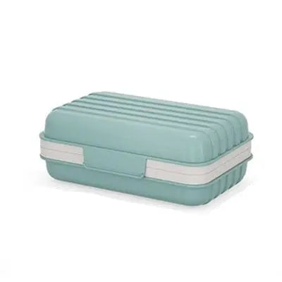 Boîte à savon bleue compacte avec détails sur l'égouttoir