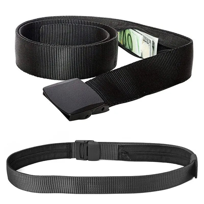 Ceinture ouverte montrant la poche cachée pour billets