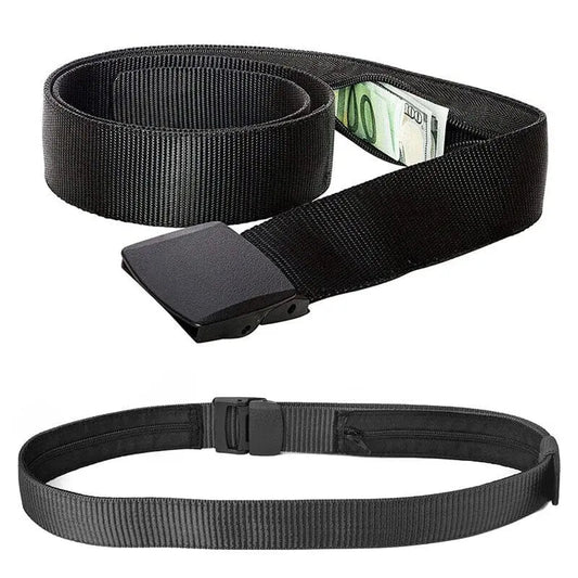 Ceinture ouverte montrant la poche cachée pour billets