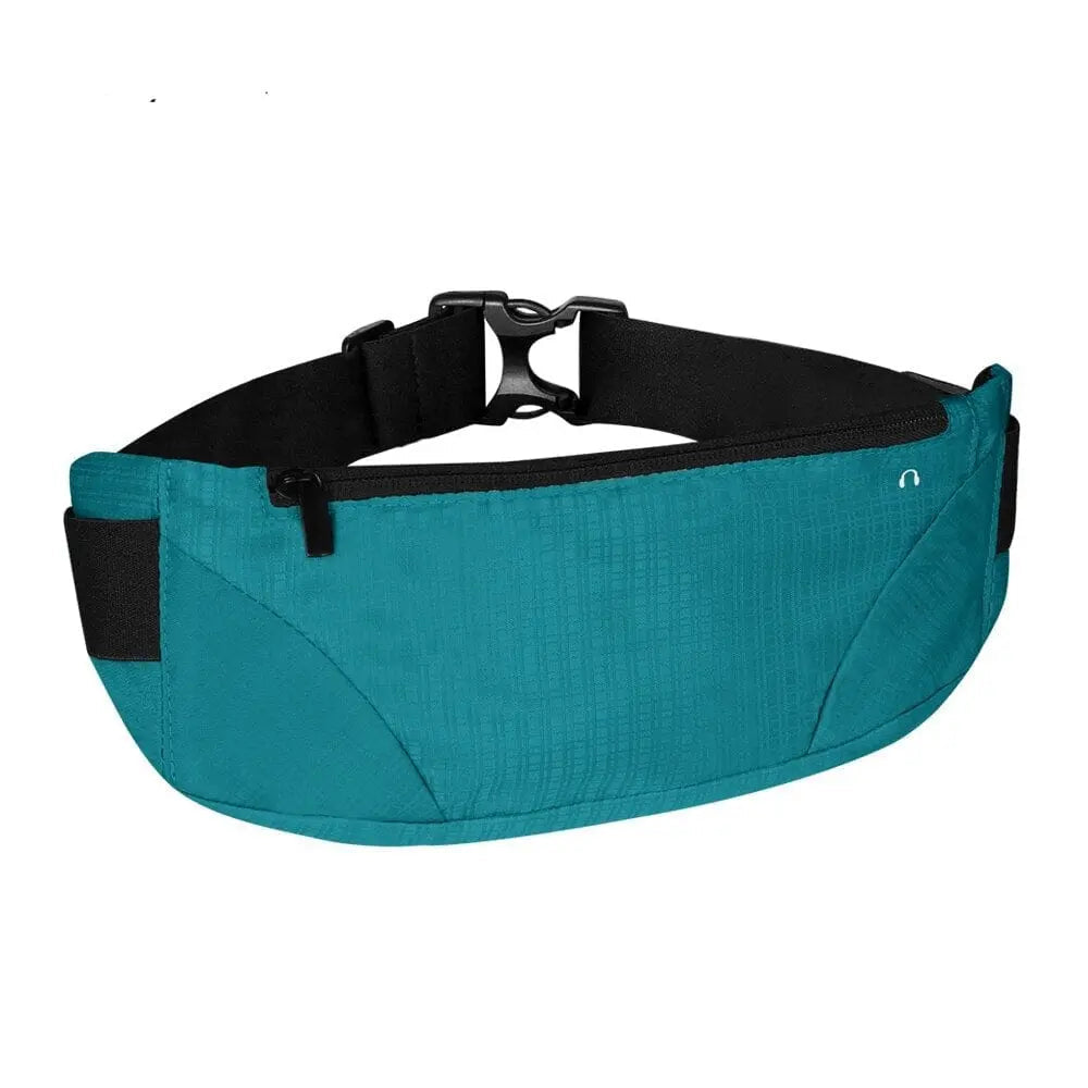 Ceinture bleue avec poche zippée et sortie pour écouteurs