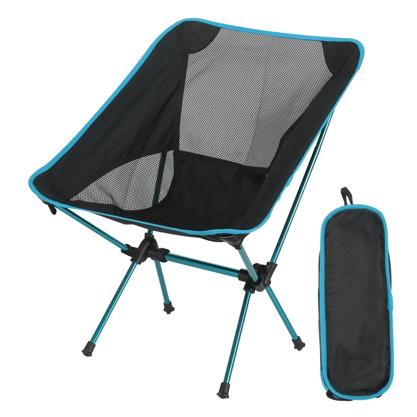 Chaise de camping pliable en bleu ciel, vue de face