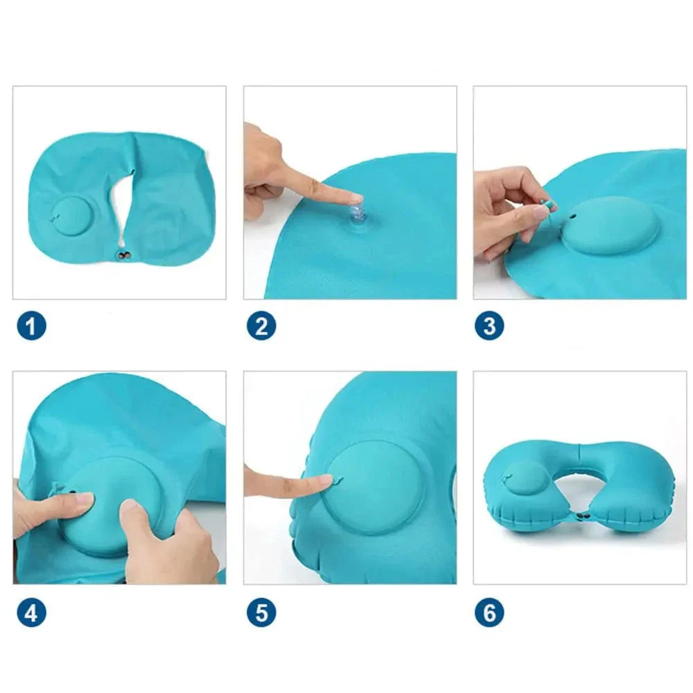 Vue de côté du coussin de voyage gonflable en gris