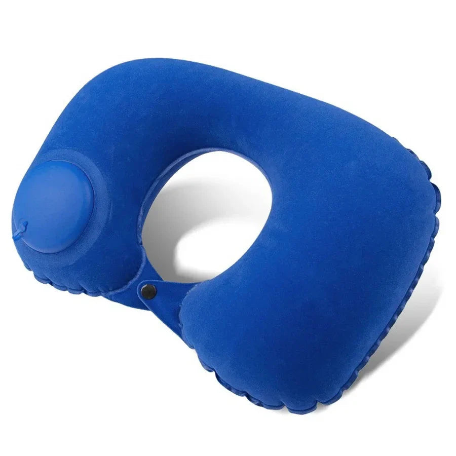 Coussin gonflable bleu, idéal pour soutien cervical