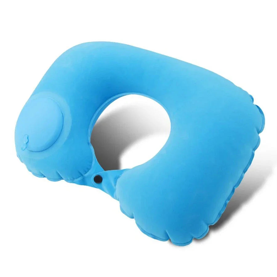Coussin de voyage bleu ciel, gonflable et ergonomique