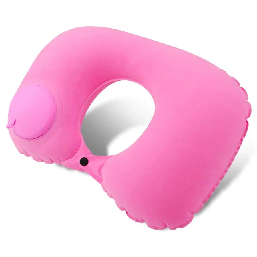 Coussin de voyage rose, gonflable avec pompe intégrée