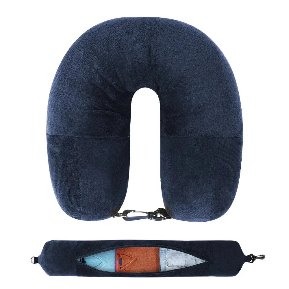 Oreiller de voyage bleu marine, adaptable et confortable