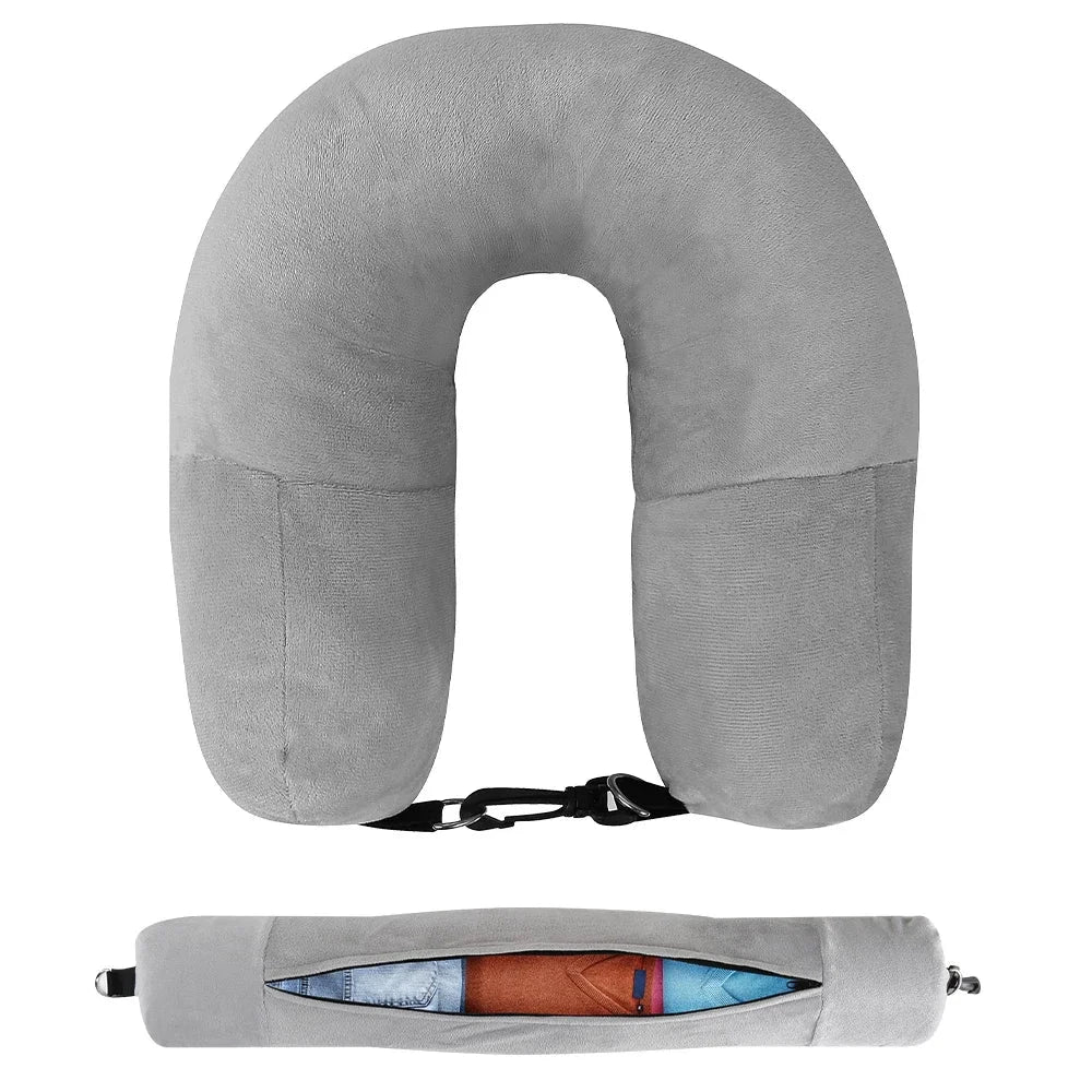 Coussin de voyage gris, vue de face, tissu polyester