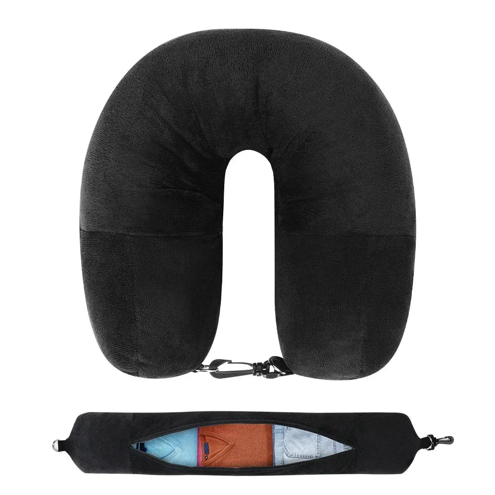 Oreiller de voyage noir, design ergonomique pour le cou