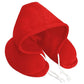 Coussin de voyage rouge avec capuche, cordons ajustables visibles