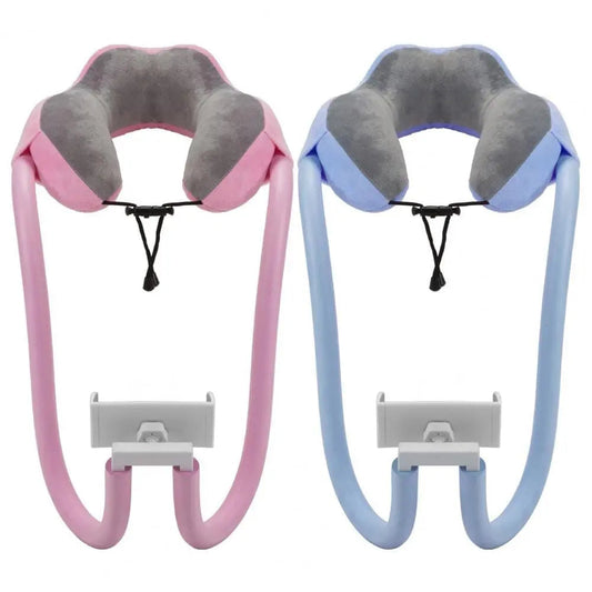Vue aérienne du coussin de voyage et support téléphone