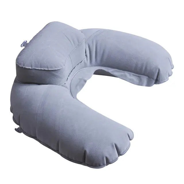 Coussin de voyage gonflable gris en velours doux