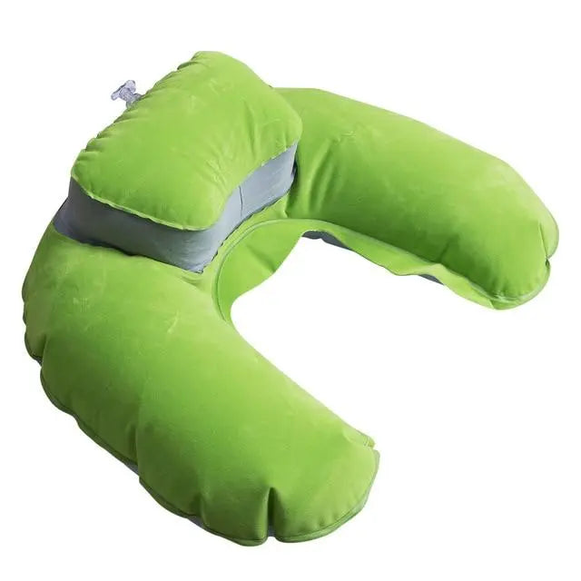 Coussin vert gonflable, idéal pour soulager le cou